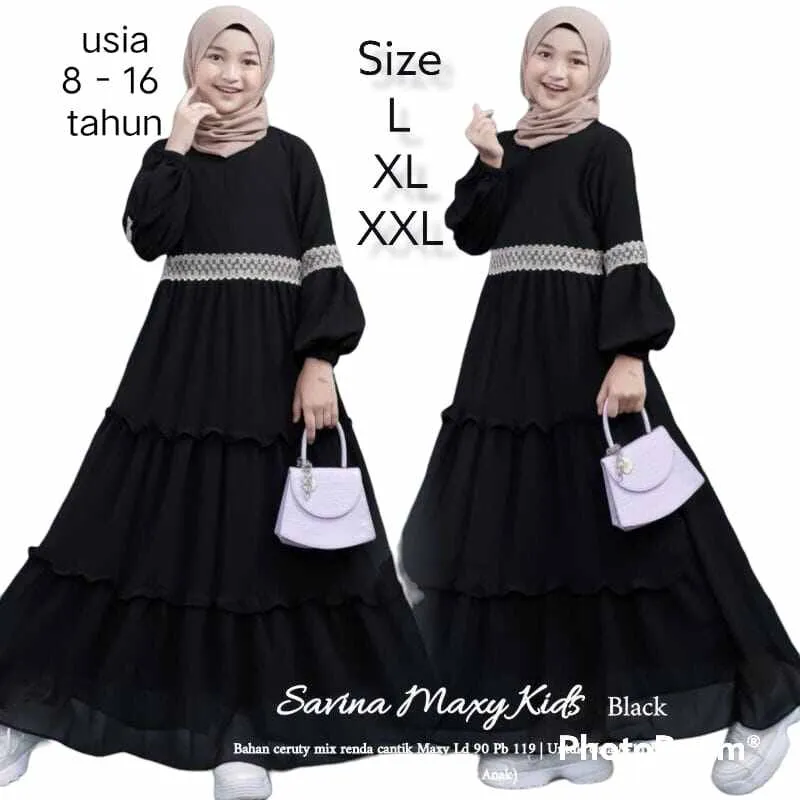 Baju gamis anak dan tanggung usia 8 sampai 16 tahun bahan ceruty bebidol mix renda