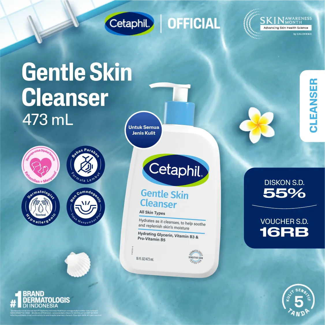 Cetaphil Gentle Skin Cleanser 500ml with Niacinamide, Glycerin and Panthenol Facial Cleansing Soap for All Skin Types