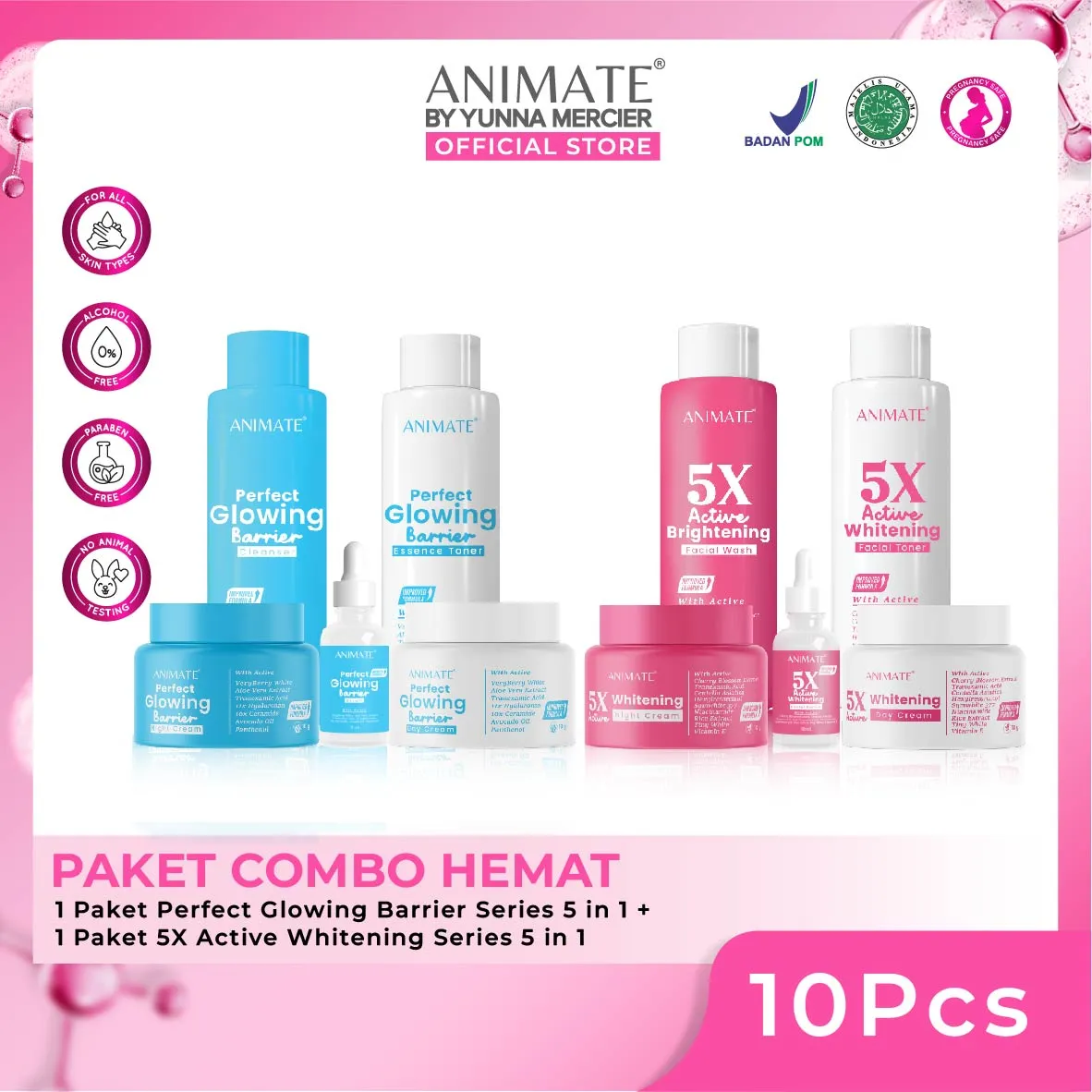 Economical Combo Package (Animate 5X Active Whitening Series 5in1 + Animate Perfect Glowing Barrier Series 5in1)