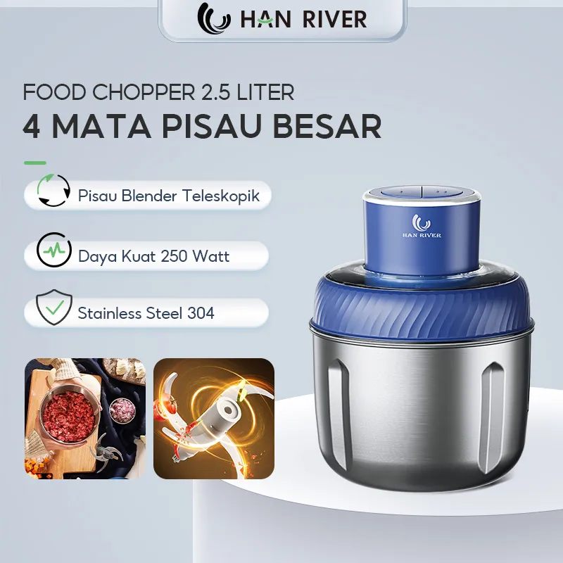 Han River Blender 2.5L Chopper Stainless Steel 304 Meat and Seasoning Chopper Baby Mpasi Blender 250W