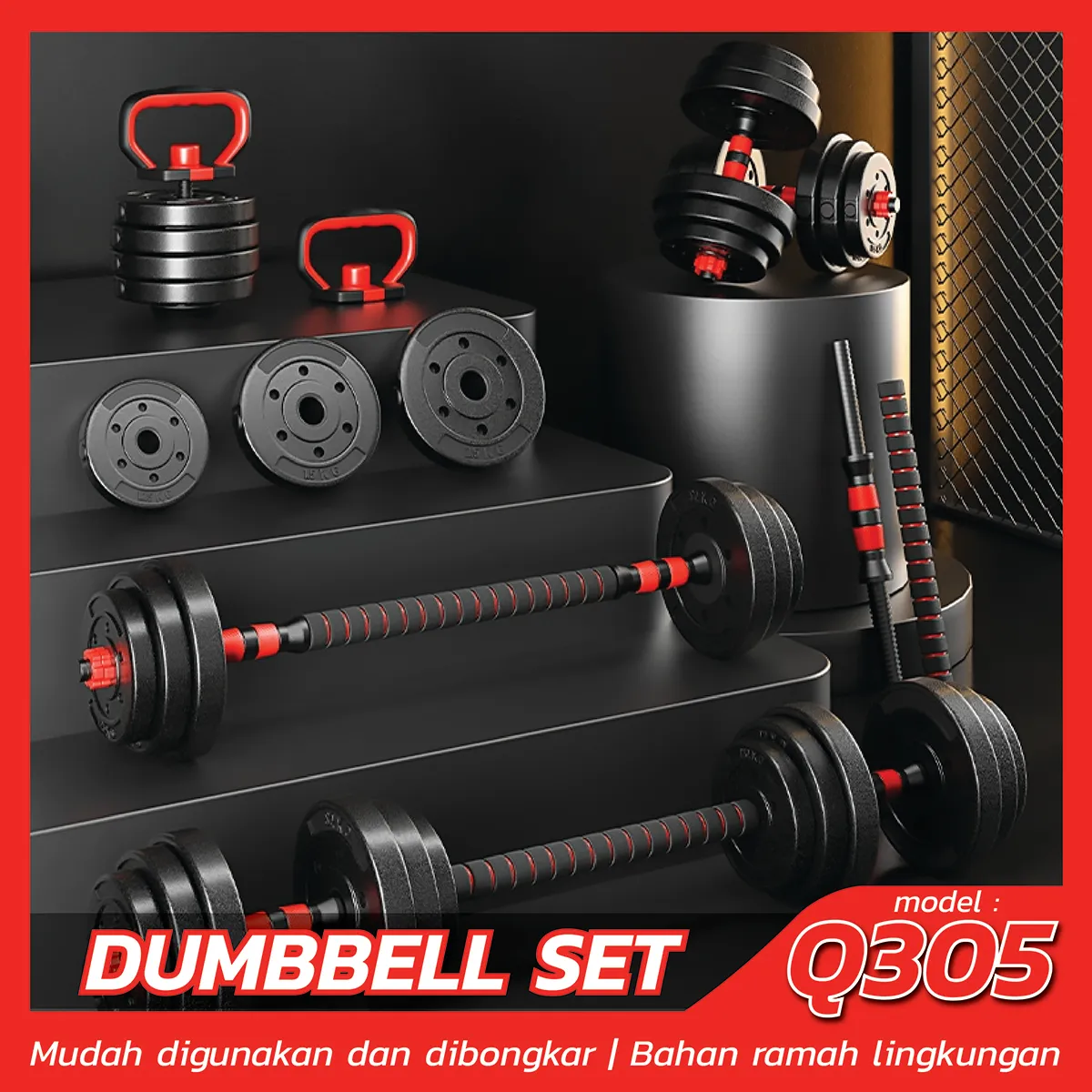 HTD Sport Dumbbell PVC & Barbel Chrome 10 20 30 40 kg Alat Olahraga Gym Fitness Angkat Beban